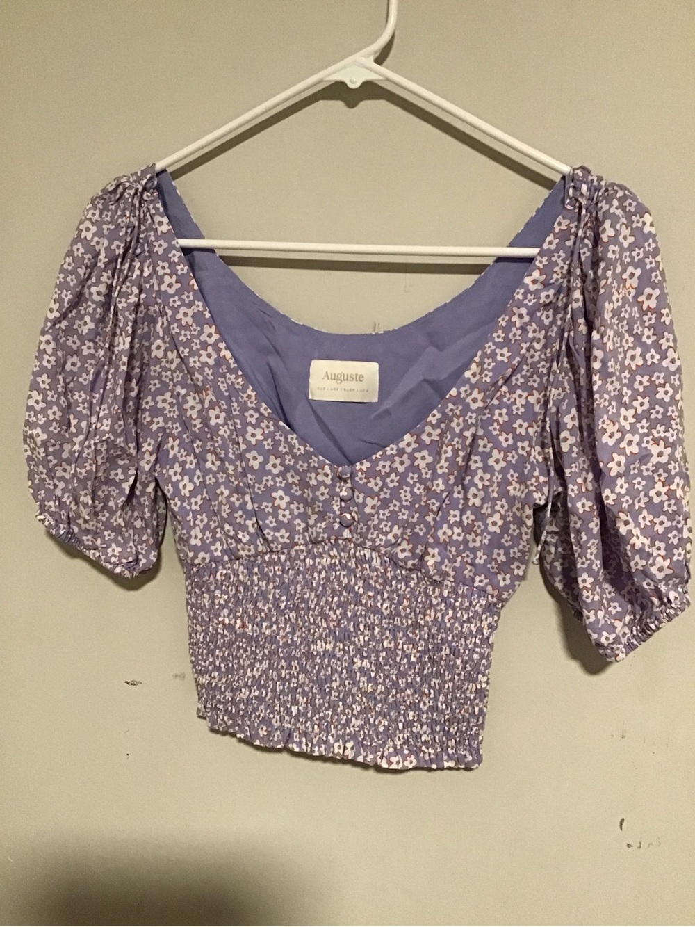 Auguste The Label Lavender Floral Smocked Crop Top